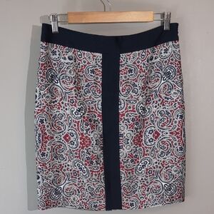 NWOT SILK Brooks Brothers Red and Blue Paisley Pencil Skirt